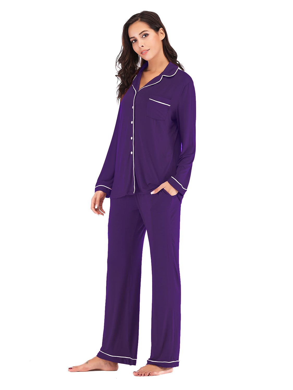 Collared Neck Long Sleeve Loungewear Set with Pockets - Admiresty