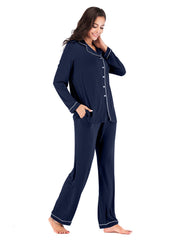 Collared Neck Long Sleeve Loungewear Set with Pockets - Admiresty