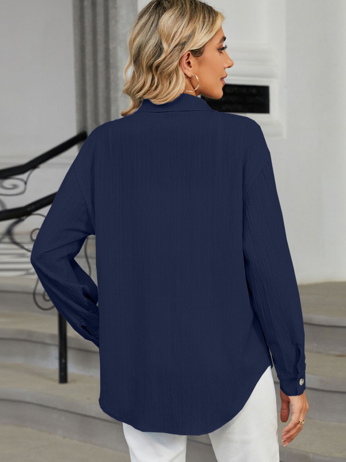 Collared Neck Long Sleeve Shirt - Admiresty