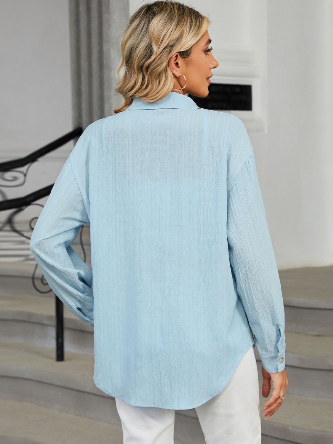 Collared Neck Long Sleeve Shirt - Admiresty