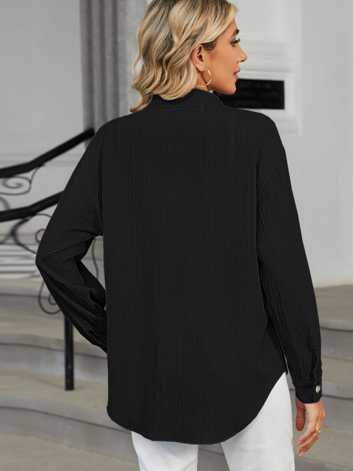 Collared Neck Long Sleeve Shirt - Admiresty