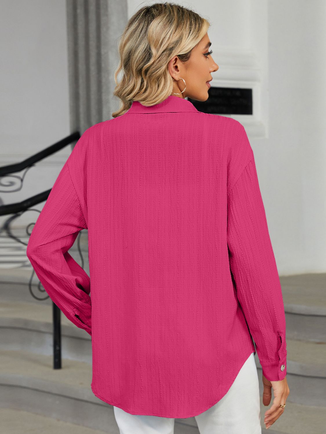 Collared Neck Long Sleeve Shirt - Admiresty