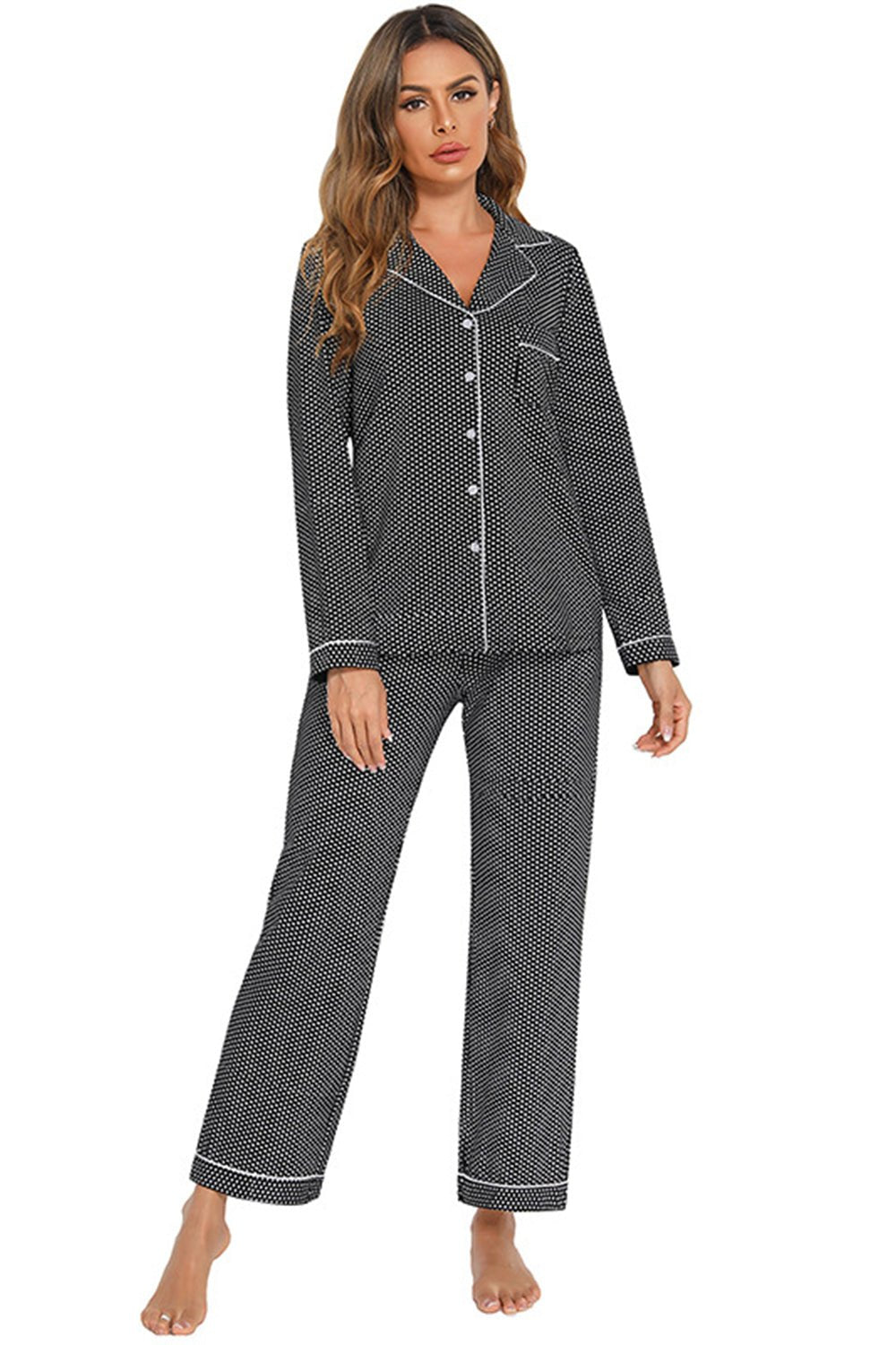 Collared Neck Loungewear Set with Pocket - Admiresty