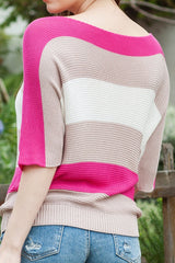 Color Block Boat Neck Half Sleeve Knit Top - Admiresty