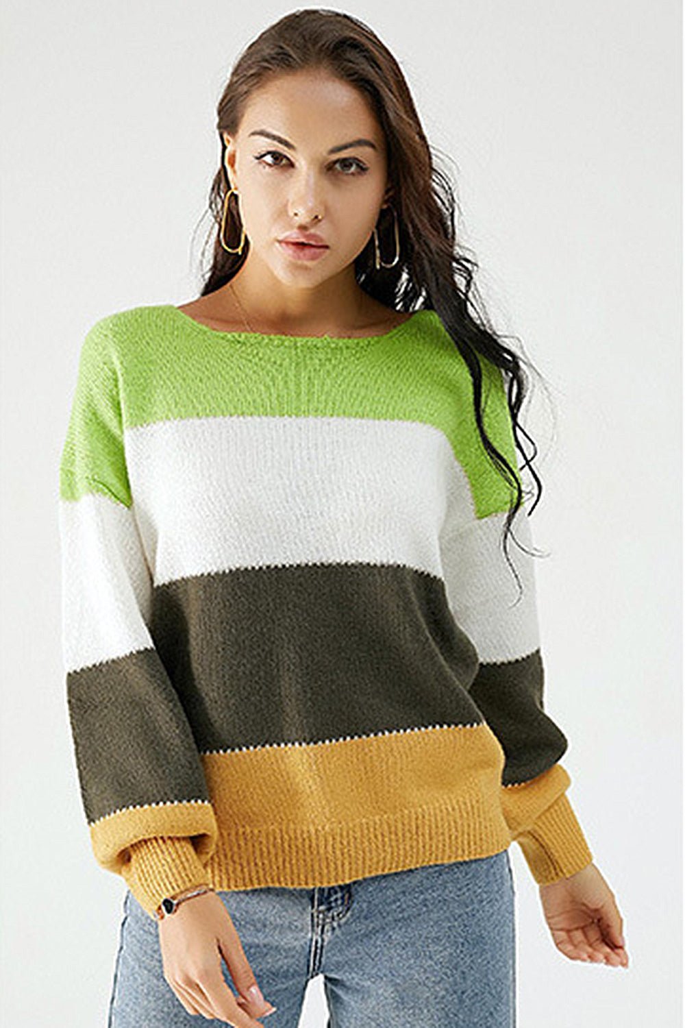 Color Block Dropped Shoulder Sweater - Admiresty