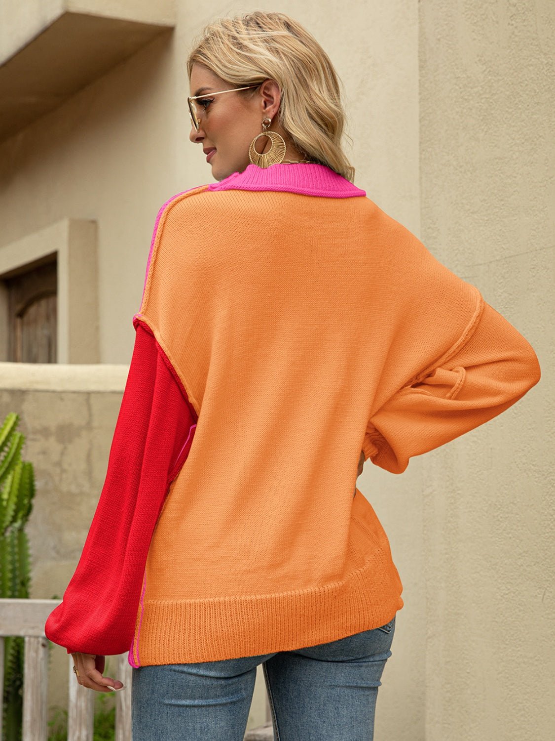 Color Block Dropped Shoulder Sweater - Admiresty