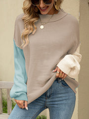 Color Block Dropped Shoulder Sweater - Admiresty