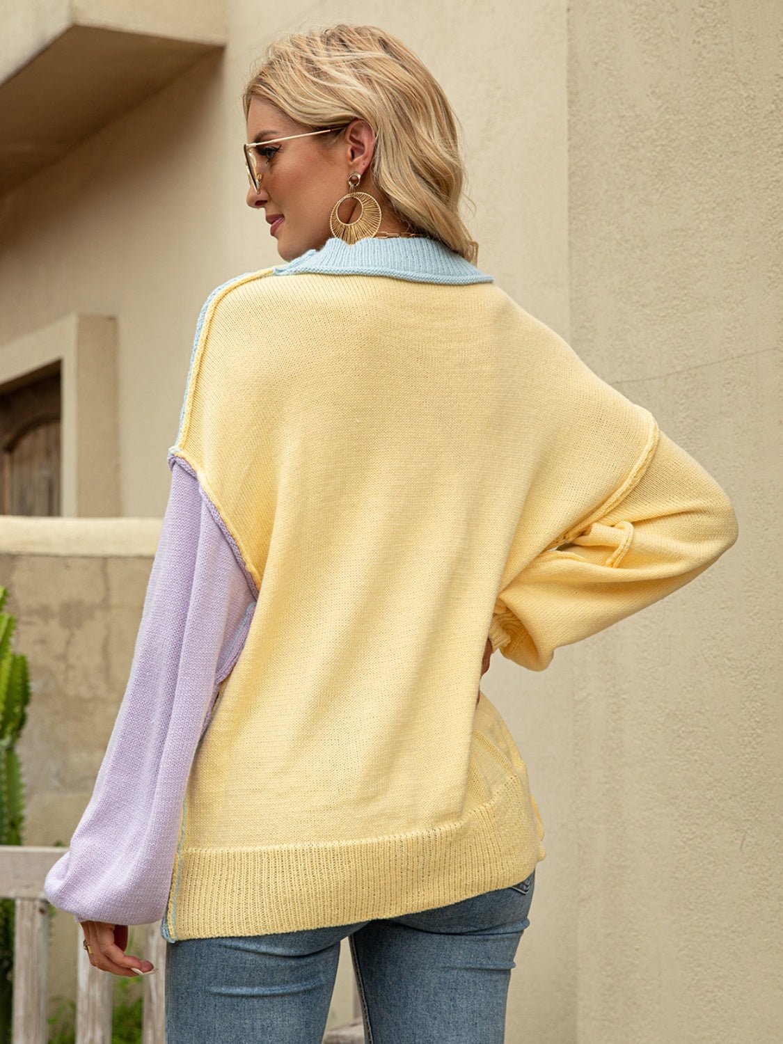 Color Block Dropped Shoulder Sweater - Admiresty