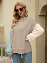 Color Block Dropped Shoulder Sweater - Admiresty