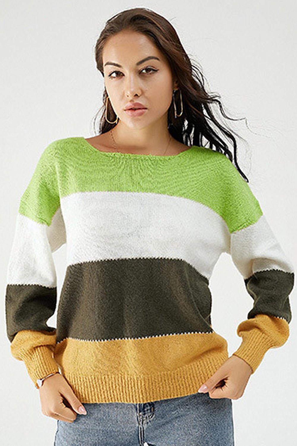 Color Block Dropped Shoulder Sweater - Admiresty