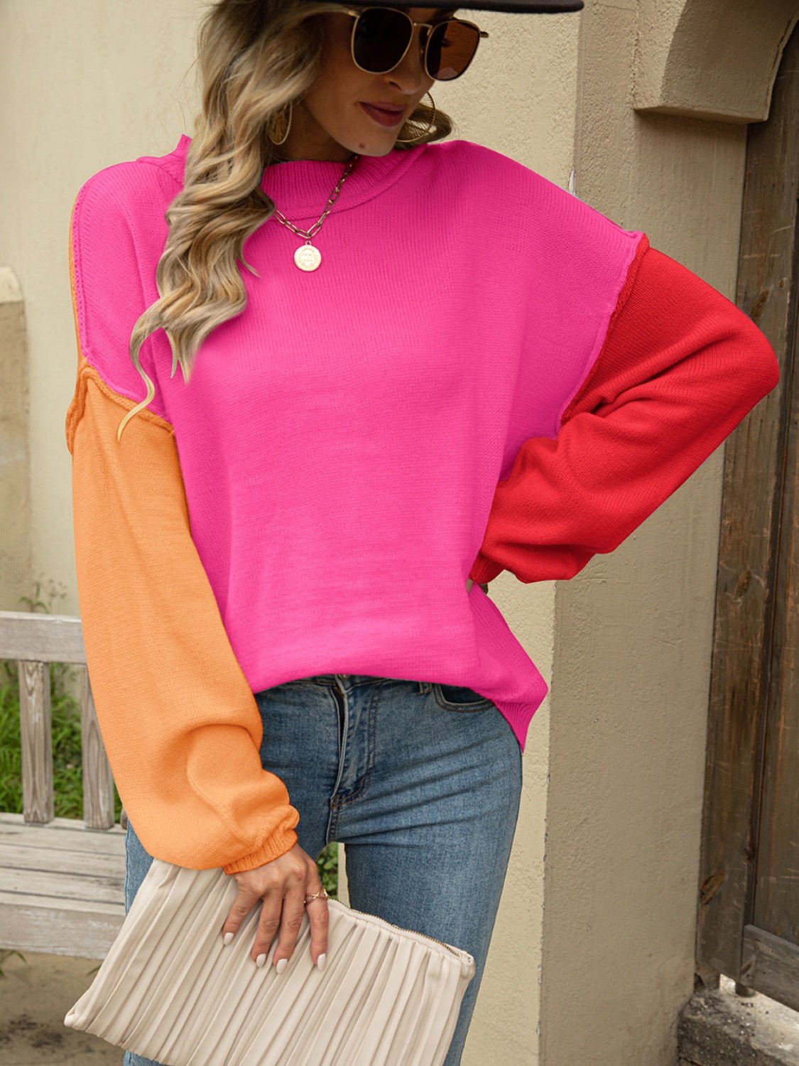 Color Block Dropped Shoulder Sweater - Admiresty