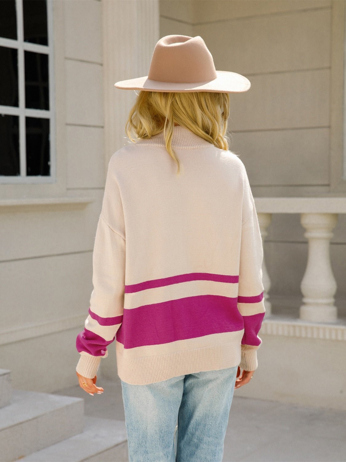 Color Block Half Zip Knit Top - Admiresty