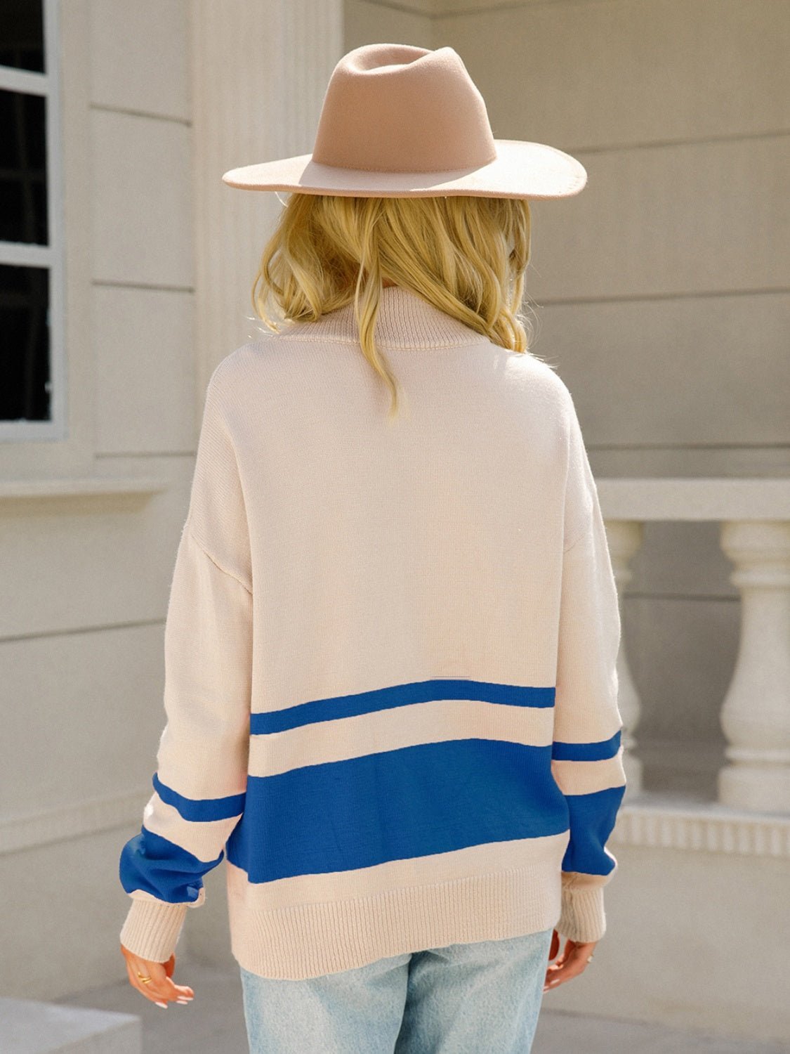 Color Block Half Zip Knit Top - Admiresty