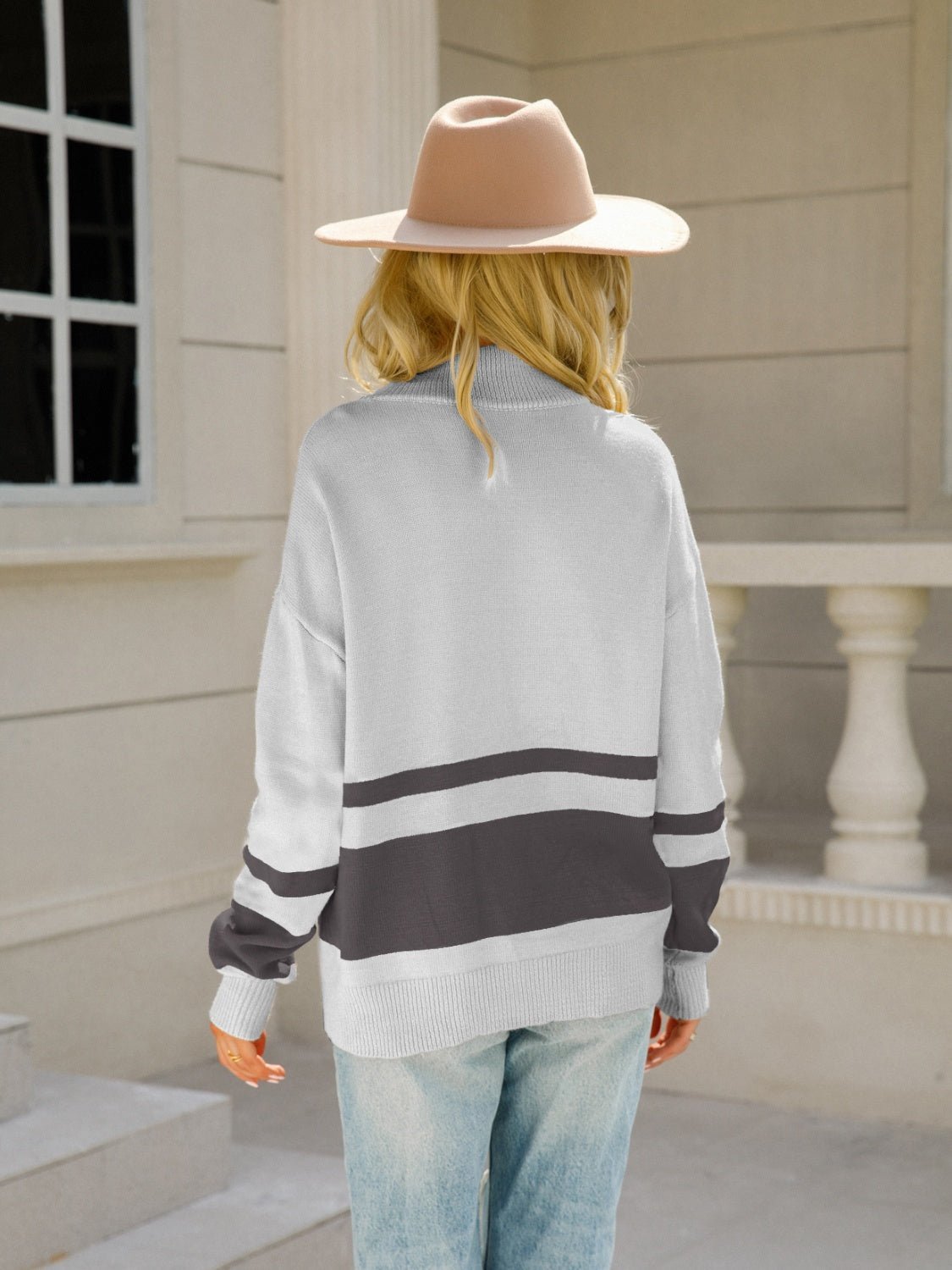 Color Block Half Zip Knit Top - Admiresty