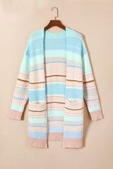 Color Block Pocketed Dropped Shoulder Cardigan - Admiresty