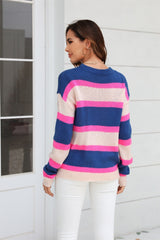 Color Block Round Neck Dropped Shoulder Sweater - Admiresty