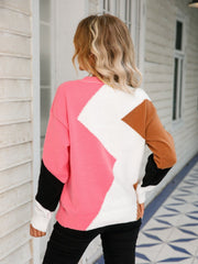 Color Block Round Neck Dropped Shoulder Sweater - Admiresty