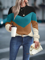 Color Block Round Neck Dropped Shoulder Sweater - Admiresty