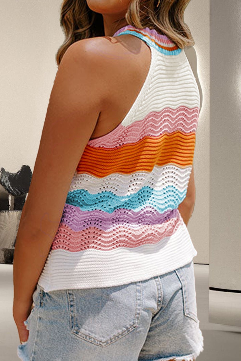 Color Block Round Neck Knit Vest - Admiresty