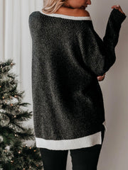 Color Block Round Neck Long Sleeve Sweater - Admiresty