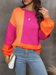 Color Block Round Neck Sweater - Admiresty