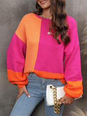 Color Block Round Neck Sweater - Admiresty