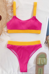 Color Block Scoop Neck Bikini Set - Admiresty