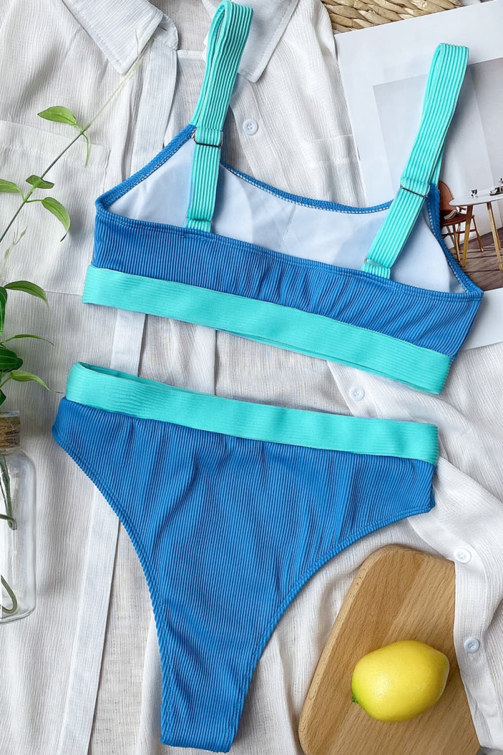 Color Block Scoop Neck Bikini Set - Admiresty