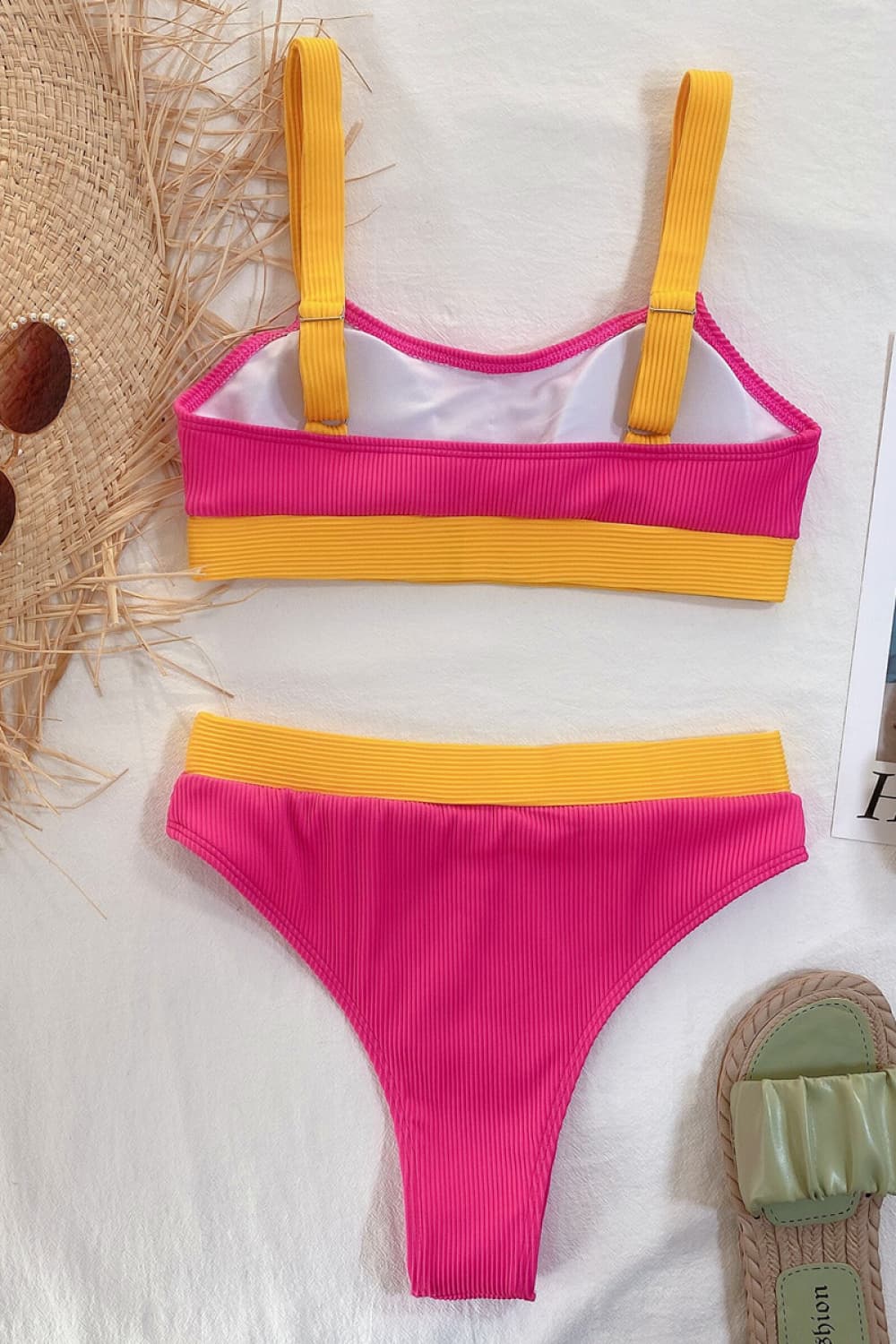 Color Block Scoop Neck Bikini Set - Admiresty