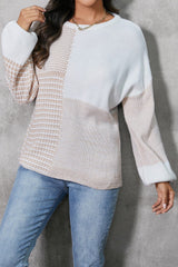 Color Block Tied Dropped Shoulder Sweater - Admiresty