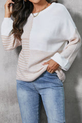 Color Block Tied Dropped Shoulder Sweater - Admiresty