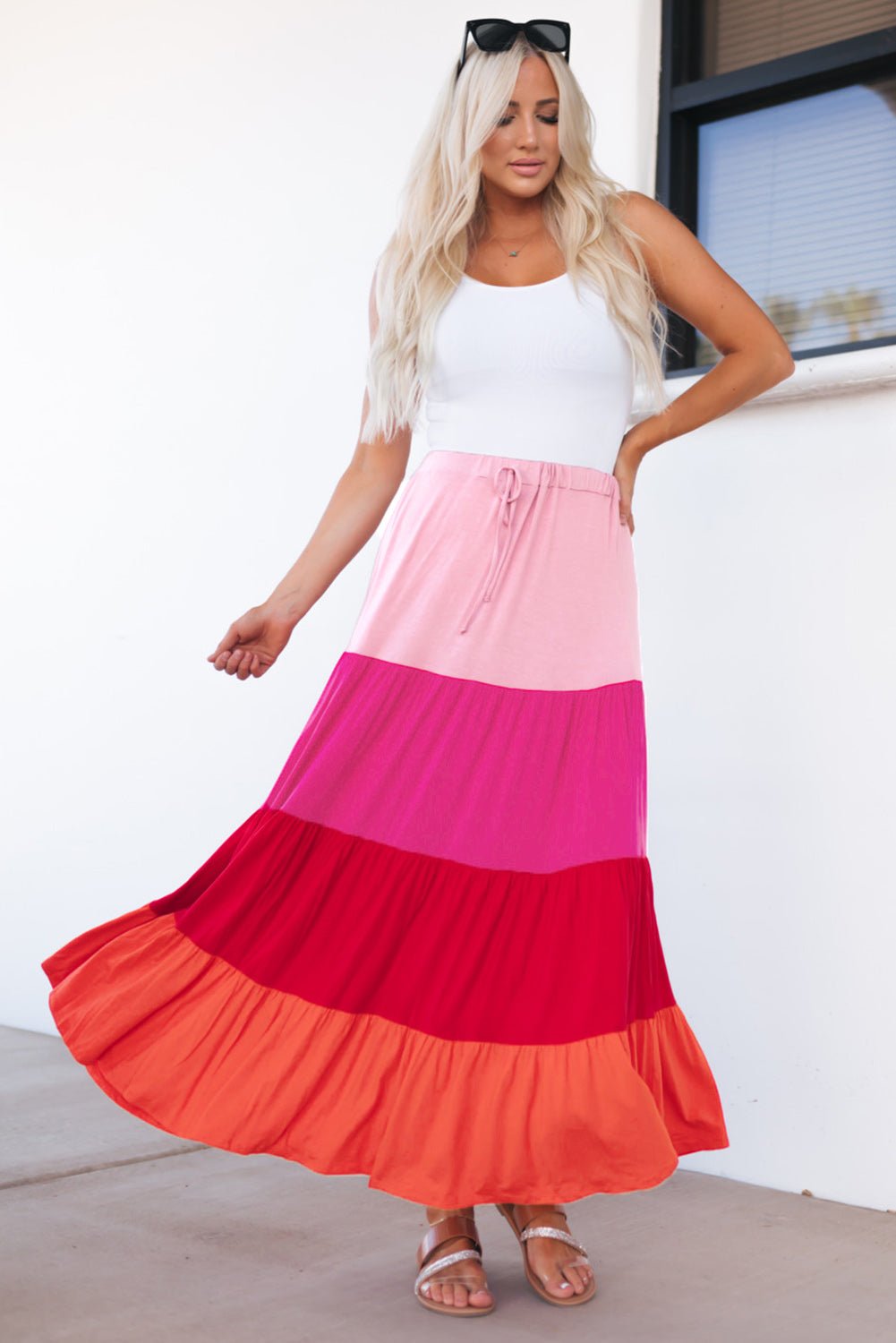 Color Block Tiered Maxi Skirt - Admiresty