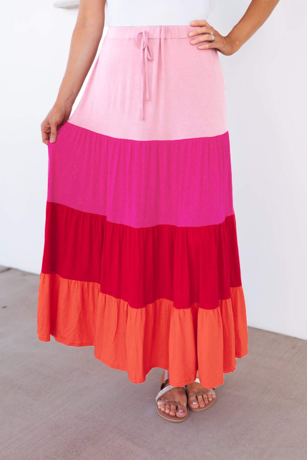 Color Block Tiered Maxi Skirt - Admiresty