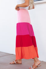 Color Block Tiered Maxi Skirt - Admiresty