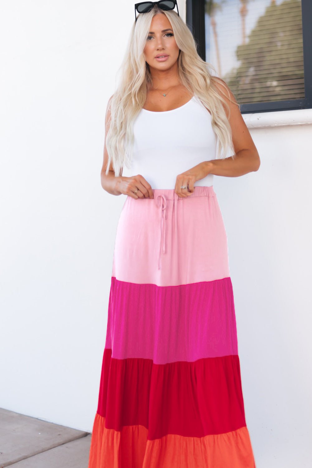 Color Block Tiered Maxi Skirt - Admiresty