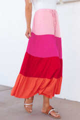 Color Block Tiered Maxi Skirt - Admiresty