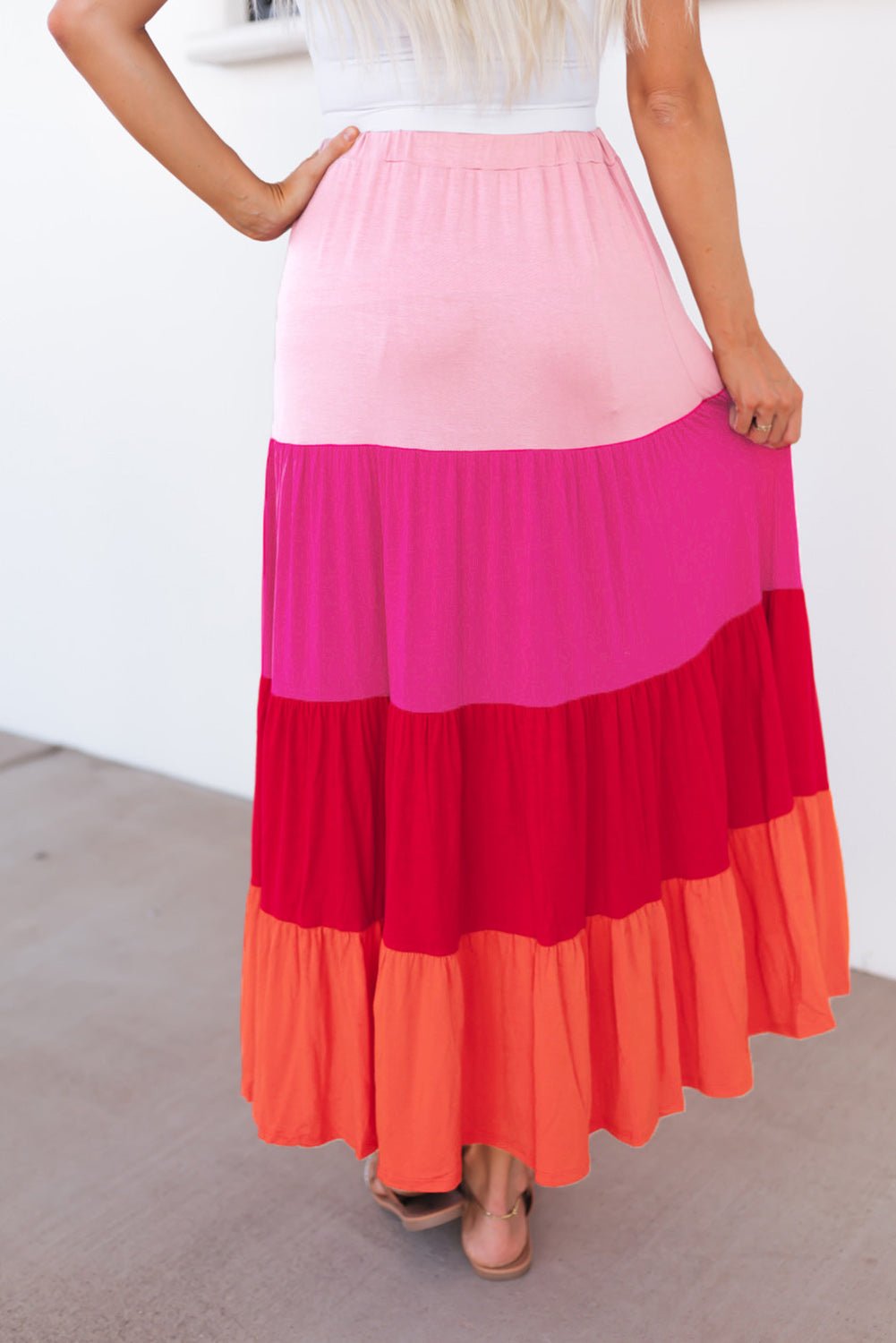 Color Block Tiered Maxi Skirt - Admiresty