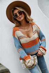 Color Block V - Neck Dropped Shoulder Sweater - Admiresty