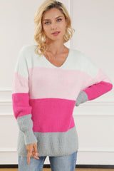 Color Block V - Neck Dropped Shoulder Sweater - Admiresty