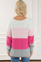 Color Block V - Neck Dropped Shoulder Sweater - Admiresty