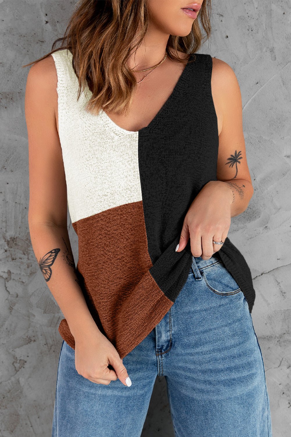 Color Block V - Neck Knit Vest - Admiresty