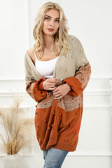 Color Contrast Ball Decoration Medium Long Cardigan - Admiresty