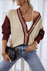 Contrast Button Up Dropped Shoulder Cardigan - Admiresty