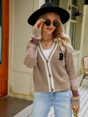 Contrast Button Up Dropped Shoulder Cardigan - Admiresty