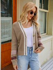 Contrast Button Up Dropped Shoulder Cardigan - Admiresty