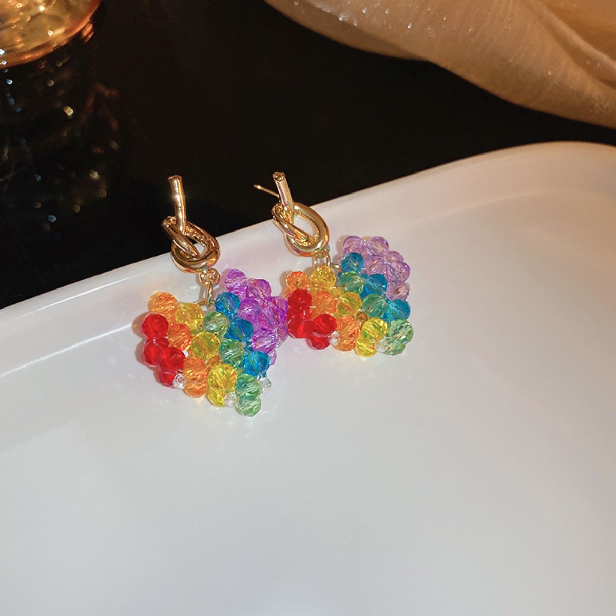 Contrast Crystal Bead Earrings - Admiresty