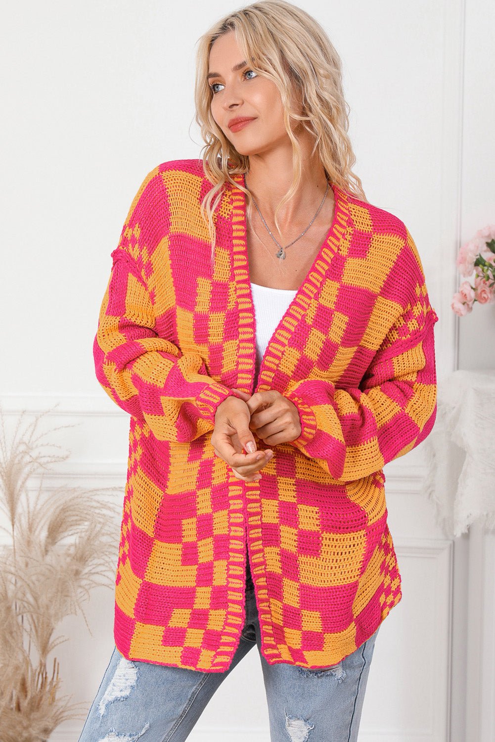 Contrast Exposed Seam Open Front Cardigan - Admiresty