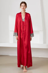 Contrast Lace Trim Satin Night Dress and Robe Set - Admiresty