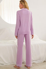 Contrast Piping Button Down Top and Pants Loungewear Set - Admiresty