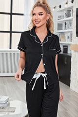 Contrast Piping Short Sleeve Top and Pants Pajama Set - Admiresty